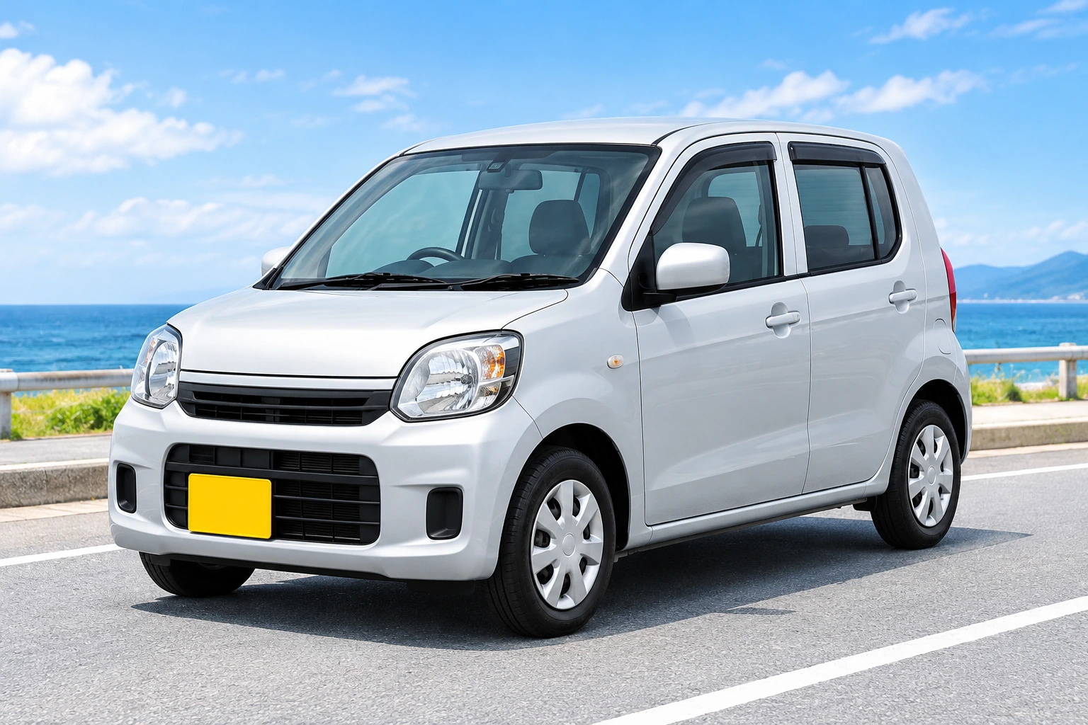 海沿いの道と軽自動車の参考イメージ